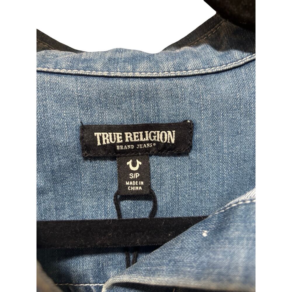 True Religion Denim Shirt Dress Belted Western Mini Size Small - Picture 4 of 7